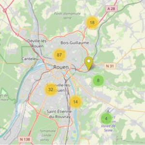 carte locale des bornes de recharge à Rouen